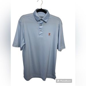 Straight Down blue/white check short sleeve polo shirt . Small